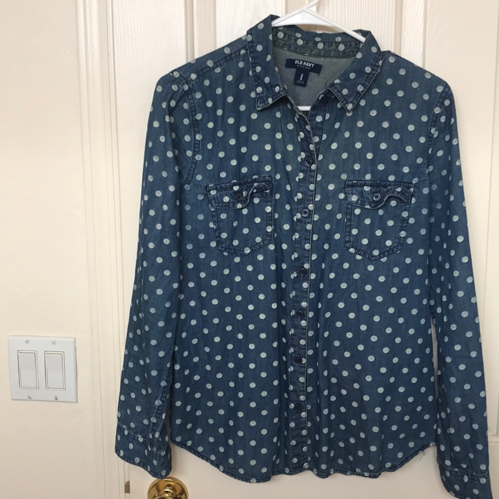 Denim Polka Dot Old Navy Boyfriend Shirt
